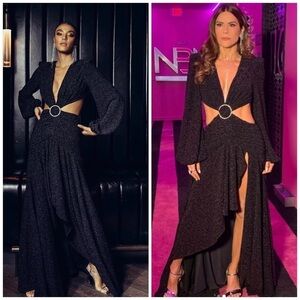 Patbo Lurex Cutout Long Sleeve Maxi Gown Dress Black Size 0 Summer Cocktail